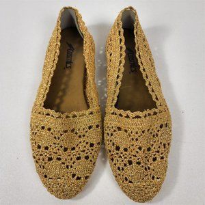 Vintage Cosmics Gold Metallic Crochet Flats Slip On Shoes Womens Size 6